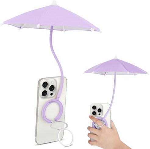 Magnetic Umbrella Phone Stand for Sun Protection,Adjustable Sun Shade Shield for iPhone 16/15/14/13/12 Pro Max,Samsung & Google,Detachable Ring Stand,Heat-Resistant Design,Car Mount Compatible-Lilac