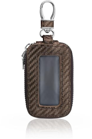 AdiStylinno Custodia per chiave auto, in pelle PU, universale, con portachiavi e moschettone, per uomo e donna, curry, 8 x 5 x 2.5 cm / 3.1 x 2 x 0.9 in