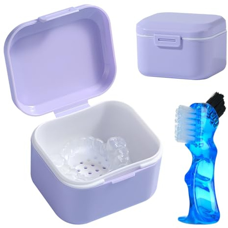 GmeDhc Caja Aparato Dental con Postiza Cepillo Limpiador, Caja de Dentaduras Postizas con Filtrar, Funda Aparato Dental Ortodoncia, Contenedor por Alineadores Dentales