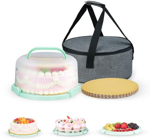 Kuchen Transportbox,10 Zoll Torten Transport Box Mit Deckeln Und Tragegriff,Kuchen Transportbox Rund Ausgestattet Mit 10 Runden Goldenen Kuchenplatten Und Tragbaren Thermotasche Mit Folienfutter