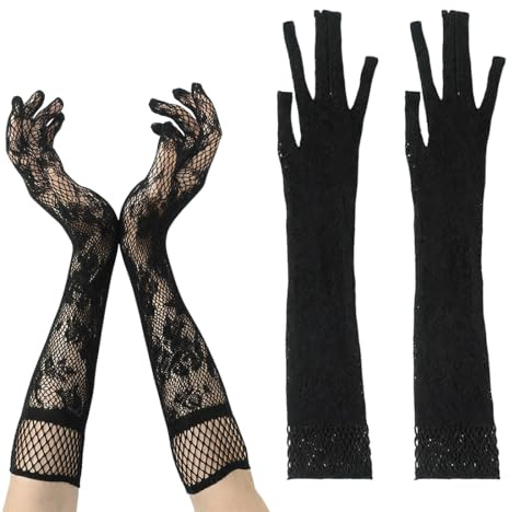 GXGM 1 paire de gants long en dentelle, style rétro, pour mariage, Halloween, bal masqué, carnaval, soirées à thème, gant noir