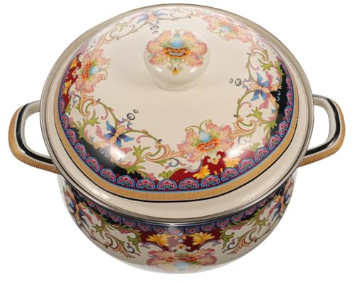 MUELODSIC Olla De Esmalte Para Sopa De 22 Cm, Doble Asa, Esmalte Resistente Al Desgaste, Apta Para Cocina Doméstica, Portátil y Vintage, Adecuado Para Estofados y Uso Diario