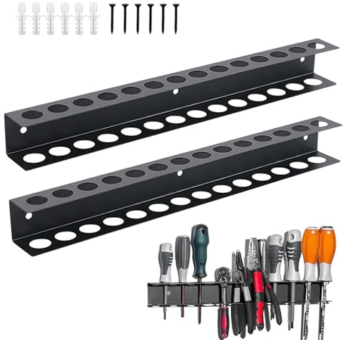 LITZEE Werkzeughalter Wand 2 Stück, 40cm Schraubendreher Halterung, 14 Löcher Werkzeug Halterung Wand mit Schrauben und Expansionsrohr, Werkzeug Wandhalterung für Garage, Werkstatt, Werkbank