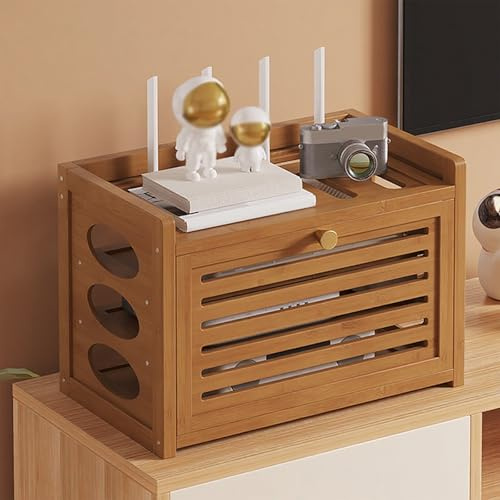 ZYZSY Caja Router, organizador de control remoto, Estante de Madera para Router con Puerta de Armario, WiFi Organizador de Cable para Casa y Oficina(Creamy White,40.5cm/16in)