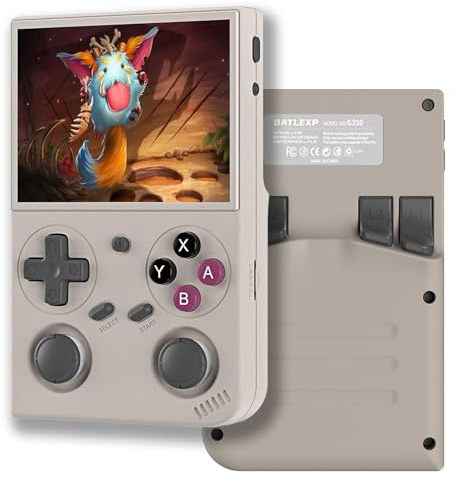 Portable Game Console Rétro, Console De Jeu G350 Système Linux, Écran IPS De 3,5 Pouces 3200 mAh Batterie Contrôleur De Support De Console De Jeux Vidéo Portable Et Écouteur-Grey||64G