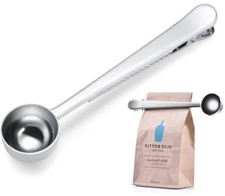 Veemoon Edelstahl Kaffee tools mit Messlöffel Clip Versiegelnden Klammern und Reinigungspinsel aus Buchenholz für Kaffee Tee Zucker Inklusive Praktischem Stoffbeutel