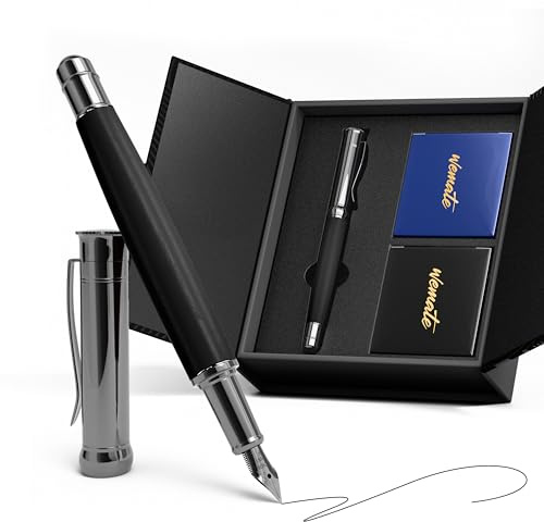 WEMATE Fountain Pen Set for Writing, Fine Nib, Black Ebony | Wooden Luxury Fountain Pen with 20 PCS 2.6MM Ink Cartridges & 1 Converter, Cool Fountain Pens for Journaling Calligraphy