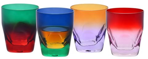 Krosno – Verres à whisky, cocktails et long drinks 260 ml – Lot de 4 verres aux 4 couleurs uniques – Collection Aurora – Cristal sans plomb – Peints à la main