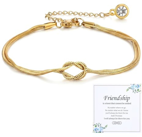 Grevosea Friendship Bracelets for Women, Love Knot Best Friend Bracelet with Greeting Card and Gift Bag Friendship Gifts for Women Bff Bestie Birthday Christmas Jewelry Gift