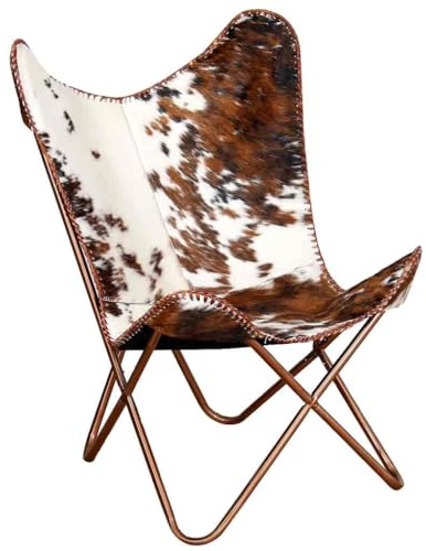 HETFTJN Butterfly Sessel Echt Kuhfell Vintage 74x66x90 cm in Braun Weiß handgefertigter loungesessel mit robustem Eisenrahmen für Wohnzimmer Schlafzimmer Balkon