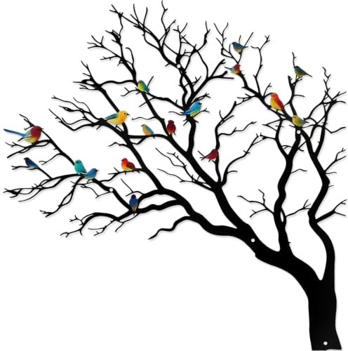 YiYa Metal Birds on Branch Wall Art 47cm Tree of Life Silhouette Sculpture