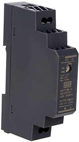 Hutschienen-Netzteil, 15 W, 12 V, 1,25 A; MeanWell HDR-15-12; DIN-Schienen-Transformator.