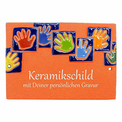 Keramikschild 15,0 x 10,5 cm Motiv Händemeer blau (terracotta)