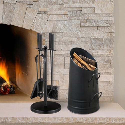 Garden Mile® Moderner Stil Kamin-Begleiter-Set und Kohlekamin Kohle Feuer Holzbrenner Zubehör, Kohleneimer Holz Holzscheit Halter Kohle Scuttle Anzündeimer Metall