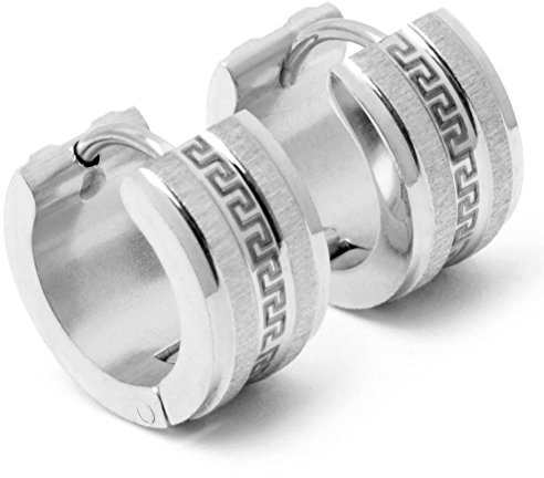 Edelstahl Herren Ohrringe Klapp-Creolen silber gold vergoldet poliert gebürstet Mäander Muster 13mm Ø Männerschmuck Männergeschenk