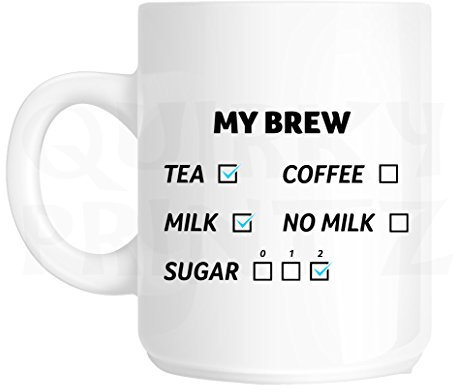 Quirky Printz Novelty My Brew Tea, Milk & 2 Sugars Funny Gift Slogan Mug SK240