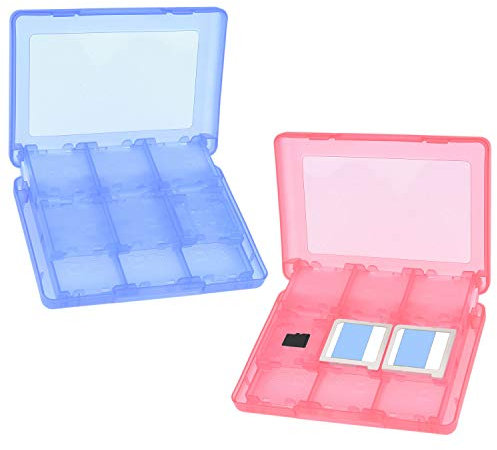 CAMKIX 2x Game Case - Compatible Nintendo 3DS, Fits 44 Games, 4 SD Cards, 4 Micro SD/TF Cards, 4 Stylus Pens - Protective Storage System - Red and Blue