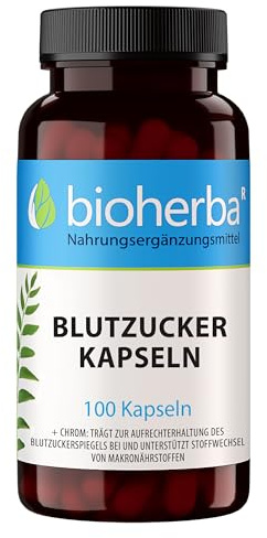 BIOHERBA Blutzucker Kapseln 100 stk | Mit Chrom für normalen Blutzuckerspiegel, Enthält Zimt, Quercetin, Alpha-Liponsäure, NAC