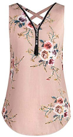 2018 Señoras De La Manera De Las del Otoño Mujeres Verano Vintage del De Las Mujeres Floral Floja De La Gasa V Escote Borde Pala Camiseta Tops (Color : Rosa 1, Size : M)