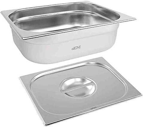 eZone 6x Gastronorm & Lid 1/2 Half Stainless Steel Bain Marie Food Container Pan 100mm