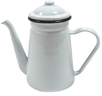Treasure Gurus Rustic White Enamel Outdoor Camping Hot Coffee Tea Pot Vintage Farmhouse Kitchen Decor