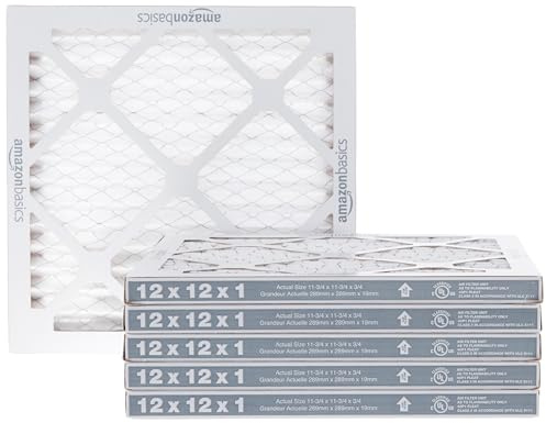 Amazon Basics MERV 8 AC Furnace Air Filter, 12x12x1 inches, 6-Pack, Dust, Pet & Allergy Control, Electrostatic (Actual Size: 11.75 x 11.75 x 0.75)