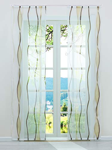 ESLIR Schiebegardinen Set 2er Flächenvorhänge mit Klettband Sand 57x175 | Schiebevorhang, Fenstergardinen, Gardinen für Schienensystem, Vorhang Transparent, Voile Schals, 2 Stück, Wellen Druck