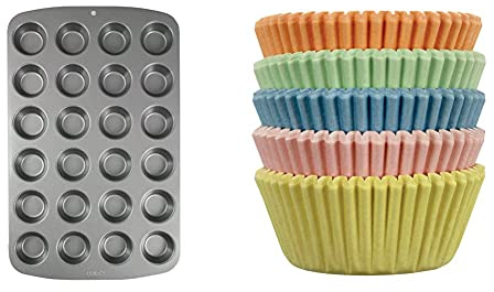 PME Csb111 Teglia Antiaderente, Carbonio, Grigio, 24 Muffin Piccoli & - Pirottini Di Carta Per Cupcake E Muffin Piccoli, Color Pastello, 100 Pezzi