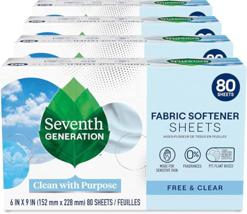 Seventh Generation Dryer Sheets, Free & Clear, 80 Count