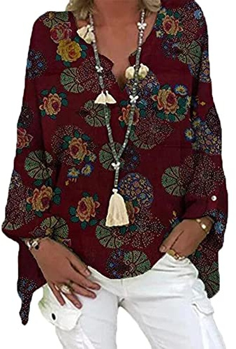 WAEKQIANG Camicia Ampia da Donna, Camicia Casual, Camicetta Tinta Unita A Maniche Lunghe, Camicia Irregolare con Stampa Scollo A V Primaverile, Camicetta Oversize retrò da Donna