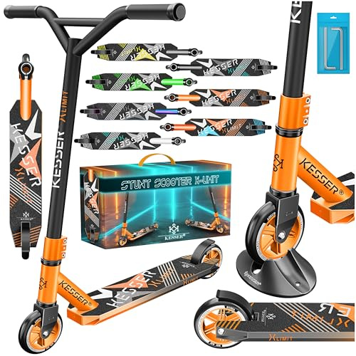 KESSER® Scooter Funscooter Stuntscooter X-Limit con Cojinetes ABEC 9, Ruedas PU 100 mm, Patinete Robusto Ciudad y Trucos para Niños y Adulto, Conducción 360°