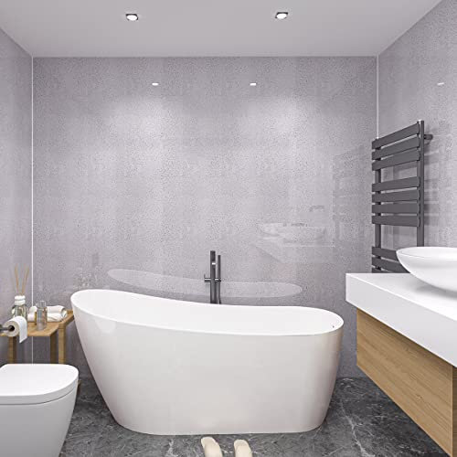 NRG White Sparkle Diamond Effect 1m x 2.4m Large Bathroom PVC Cladding Shower Wall Panels - 6 PCS