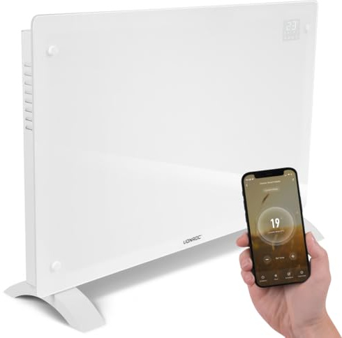 VONROC Elektroheizung energiesparend 2000W - Konvektor Heizung [24qm Räume] - Mobile Elektrische Heizung [App/Touch Steuerung] - Heizkörper 2in1 Wand-/Bodenmontage - Weiss