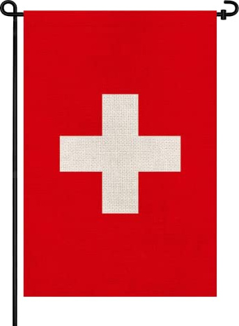 Petit drapeau de jardin suisse 30,5 x 45,7 cm double face en toile de jute pour décoration extérieure, cour, porche et terrasse (Suisse)