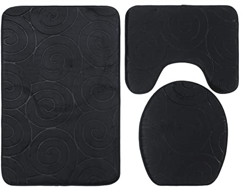 ViaGasaFamido Juego de 3 Alfombrillas para Baño con Alfombras Absorbentes Laterales para Bañera Cubierta de Tapa de Inodoro con Relieve de Piedra Alfombrillas Antideslizantes para Suelo de Baño Set