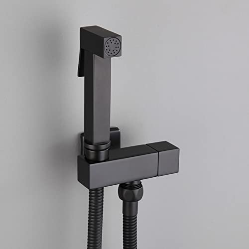 SWHC Bidet Handbrause Set, Messing Bidet Brause Wandhalterung Jet Spray Toilet Tragbarer Bidet ToilettensprüHer Toiletten Bidet Sprühkopf WC Sprühpistolendüse mit Anti-Rost-Schlauch,Schwarz