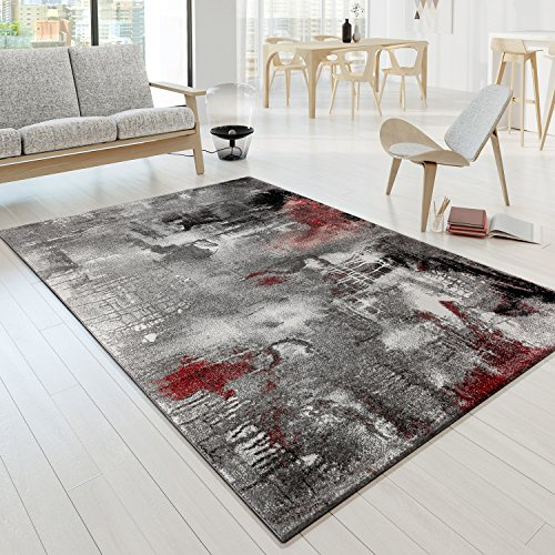 TT Home Tappeto Salotto Moderno Soggiorno Pelo Corto Moderno Motivo Astratto Colorato, Colore:grigio-rosso, Dimensione:160x230 cm
