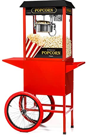 Forgast Hot Air Popcorn Machine med bil | Black Hood | Retro Popcorn Machine -Fut -fri, olja -fri & frisk majs mellanmål | Popcornmaskin Retro Vintage USA Design | Popcorn Machine Cinema