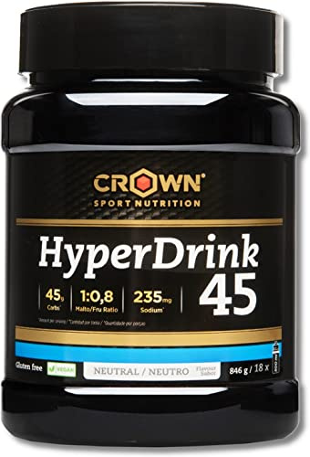 Crown Sport Nutrition HyperDrink 45 | Bebida Isotónica con 45 g de Carbohidratos en Ratio 1:0,8 (Maltodextrina:Fructosa) + Sodio | Sin sabor, alta pureza | Vegano