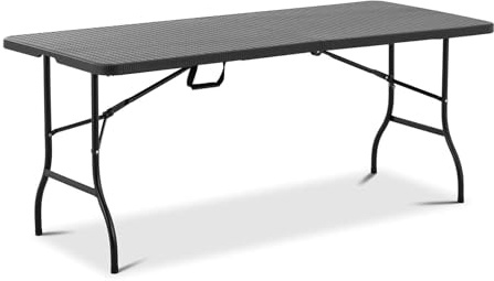 GOVITA Tavolo Salvaspazio Pieghevole Da Giardino Bianco 183x76 Cm Tavolo Richiudibile Da Campeggio Resistente Con Maniglia Per Trasporto In Hdpe Da Balcone Terrazza Campeggio (Nero)