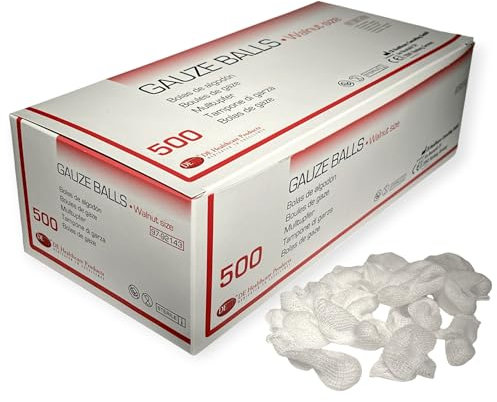 DE Healthcare Products – Mulltupfer (500 Stück), sterile Saugtupfer, Wundmaterial zur Blutstillung und Wundreinigung, walnussgroß