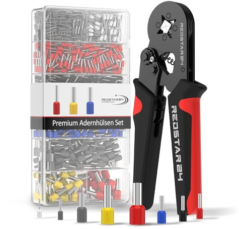 RedStar24 Pinza Crimpatrice con 1800 Puntalini - Pinza per Capicorda Autoregolante per 0,25-10mm² - Include Pinza Crimpatura, Pinze Crimpatrici - Ideale per Elettricisti e Fai da Te