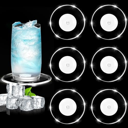 mizikuu 6er-Se Weißes Licht LED Untersetzer, ON/Off Taste Getränke Untersetzer Leuchtende Untersetzer Acryl Rund wasserdichte Leuchtuntersetzer für Gläser Flaschen Partys Hochzeiten Bar Weihnachten