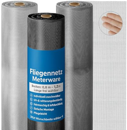 ONPIRA® Fliegennetz Meterware Edelstahl Schwarz 120 cm – Rostfrei & Katzensicher – Insektenschutz für Fenster & Türen – Reißfestes Edelstahlgitter in Silber oder Schwarz – Zuschneidbar & wetterfest