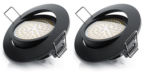 Brandson - 2x LED Deckenspot dimmbar Einbaustrahler schwenkbar - Ultra Flache Spots Einbauleuchte - Einbauspot Deckenstrahler - Abstrahlwinkel 120 Grad - 230V - schwarz