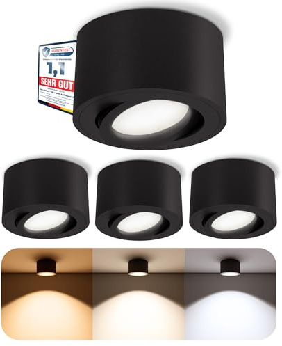 SSC-LUXon 4er Set CELI-1BM LED Aufbauspot schwarz rund - dimmbar & schwenkbar - 3CCT Lichtfarben - Aufbauleuchte 230V 6W