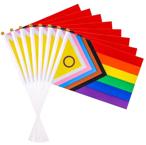 60St Progress Pride Flaggen, 13,8x20,5cm Regenbogen Flagge Klein LGBT Flagge Regenbogen Pride Flaggen für Drinnen und Draußen Gay Pride Party Dekorationen Parade Bar Terrasse Garten