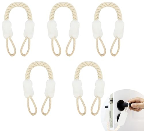 LANZLC Türkordel Klemmschutz 5 Set Türseil Klinke Türstopper Seile Klemmschutz für Türen Türkordel Weiß, Türschnüre Türgriff Schutz 60cm für den Schutz von Fingern und Haustieren, Baumwolle/Polyester