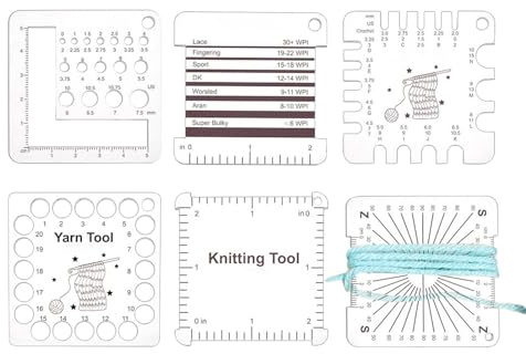 Moageme Knitting Needle Gauge and Ruler - Converter Measuring Gauge Tool Set | Spinners Yarn Measuring Tools, WPI Guide Gauge Crochet Accessories, Square Acrylic Quilting Rulers