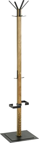 HAKU Garderobenständer, eiche, schwarz, Massivholz, Metall Standgarderobe - Maße: B 40 x H 180 x T 40 cm, Style: Modern, Braun - 54325